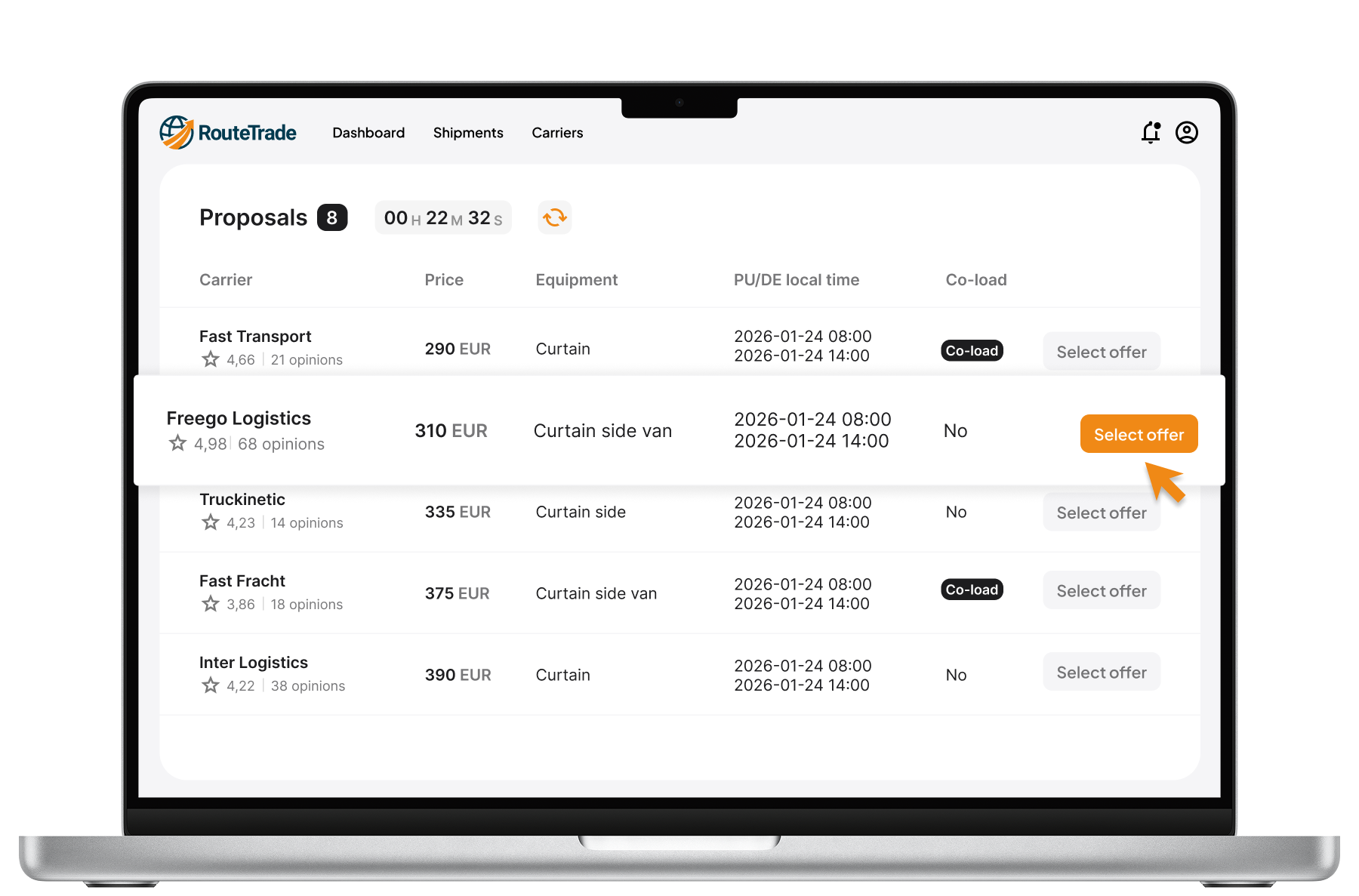 RouteTrade ekran aplikacji na komputery