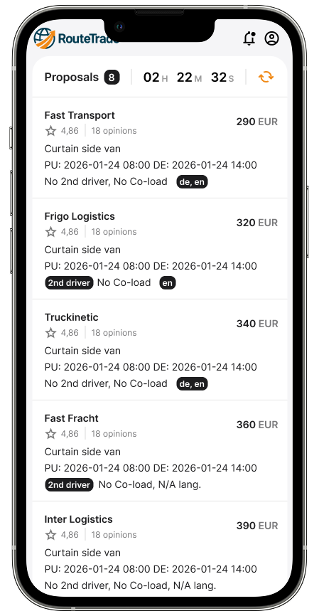 RouteTrade ekran aplikacji mobilnej na komórki